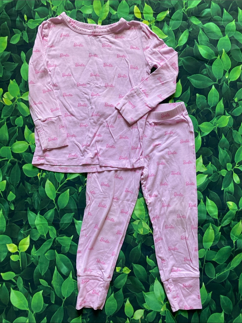 Posh Peanut Barbie Pink Logo Long Sleeve Pajama Set for Kids sz 2